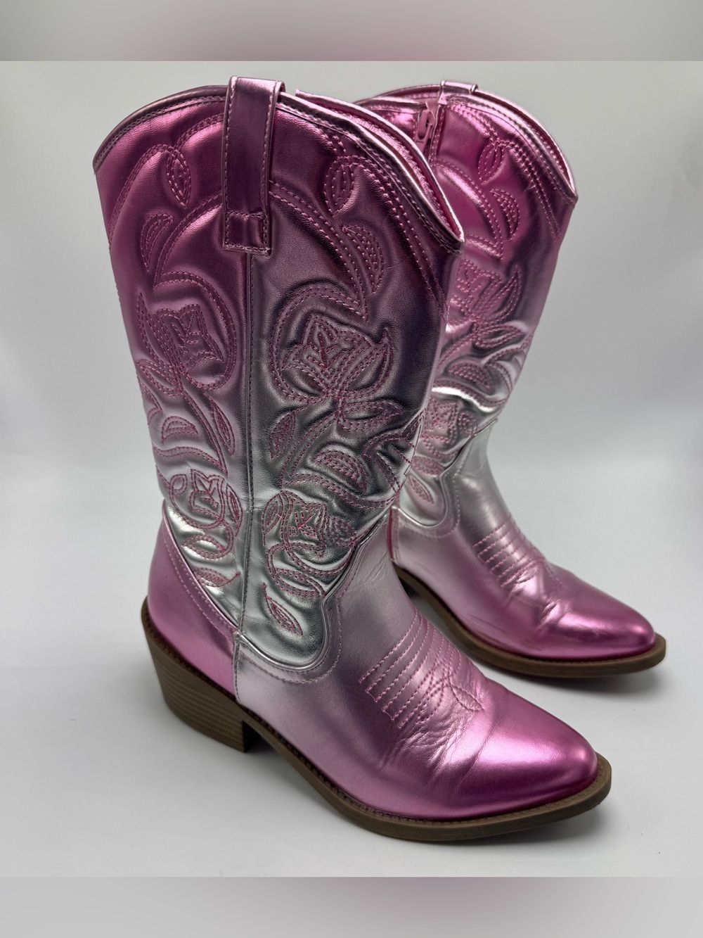 Steve Madden J-Dollie Girls Size 5 Pink Ombre Metallic Western Cowboy Boots